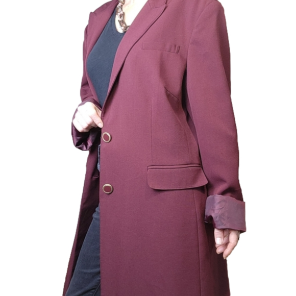 Size 18 Blazer Trench coat Collared long sleeves Wine color JOHN MEYER - Picture 3 of 15